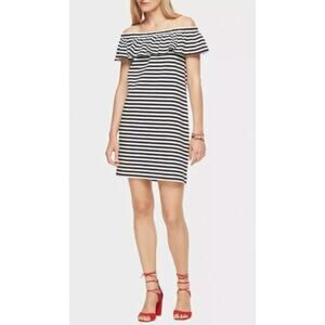 Women's Kate Spade Kate Off The Shoulder Ruffle Cotton Shift Dress Black Stripe